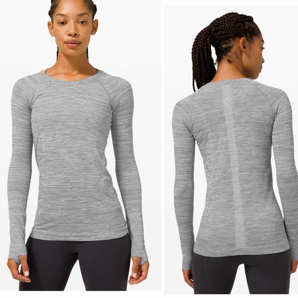LULULEMON Space Dye Grey Stripe Swiftly Tech Top-6